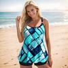 Summer Fashion High Quality Beach Ladies Swimsuit Beach Vacation Blue Color Block Tankini Short Skirt Two-piece Set S-6XL