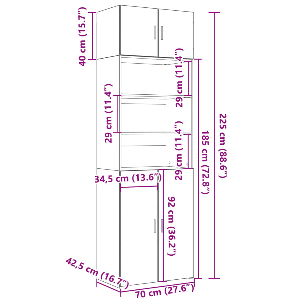 High Cabinet Smoked Oak 70 x 42.5 x 225 cm Particleboard
