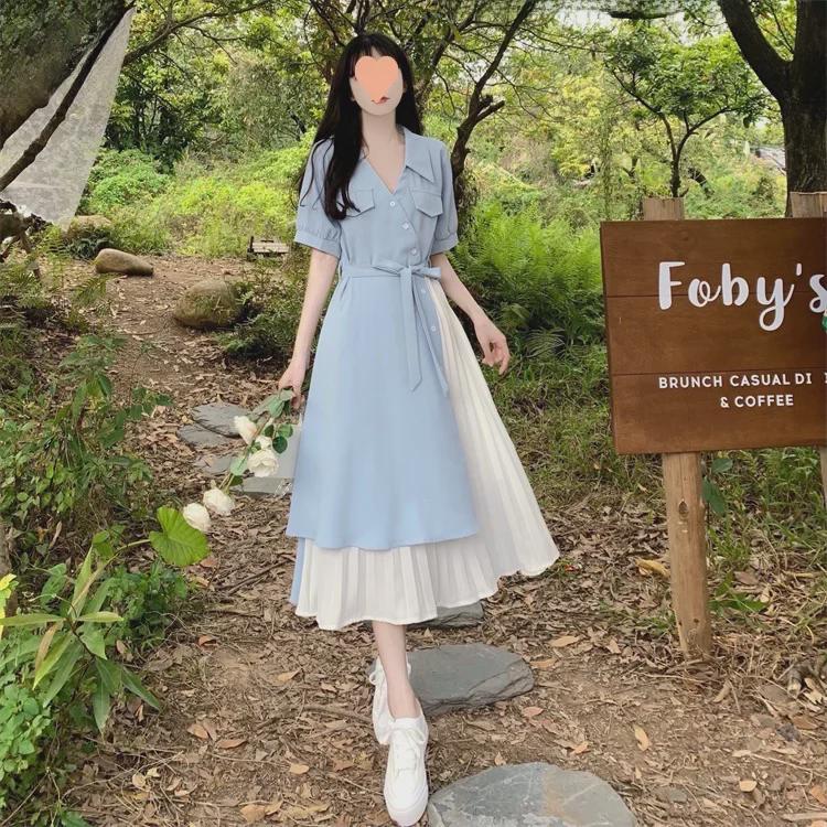 Элегантное платье-рубашка из двух частей с V-образным вырезом - летняя длинная юбка с французским литературным принтом