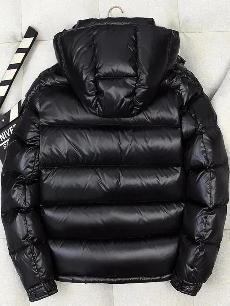 Бренд Пальто из белого утиного пуха Мужское Зимняя мода Однотонная куртка на молнии Верхняя одежда Утепленная пуховая куртка Мужская Повседневная с капюшоном Блестящая Теплая Свободная Парка