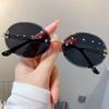 Rimless Oval Sunglasses Vintage Metal Punk Sun Glasses Trendy Frameless Shades Uv400 Protection Gradient Lens Glasses