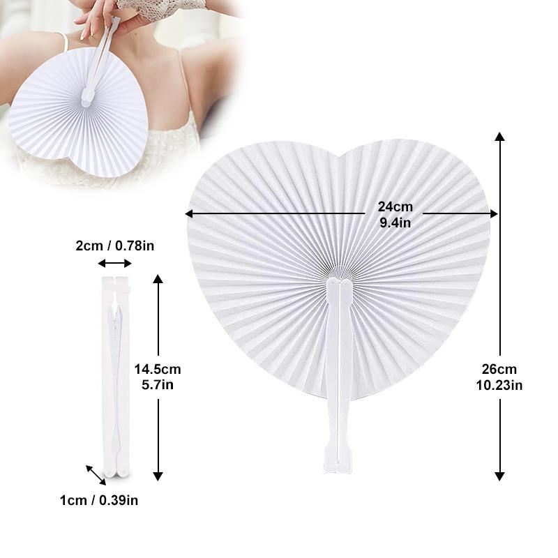 20-100 Pcs Multicolor Wedding Folding Paper Fans DIY Painting Heart Shape Blank Paper Fan For Birthday And Country Decoration