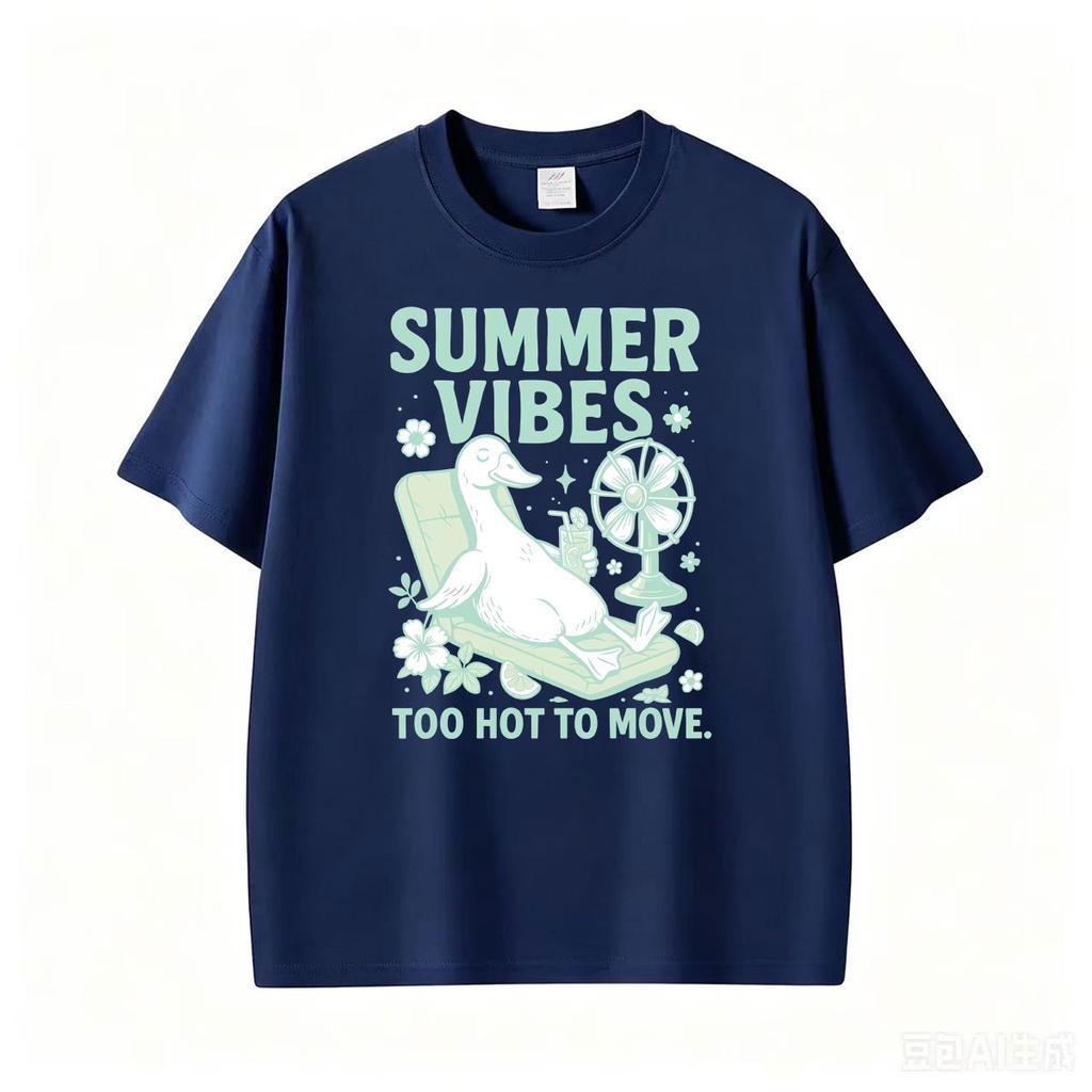 Summer Vibes Too Hot To Move Sunshine Holiday Funny Goose Graphic Tshirts Unisex Unisex Harajuku Casual Cotton Short Sleeve T Shirt