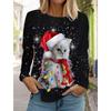 Рождественская женская футболка с длинным рукавом Повседневная праздничная мода Рождественский милый кот Подарки на праздники Топы Женская одежда Harajuku