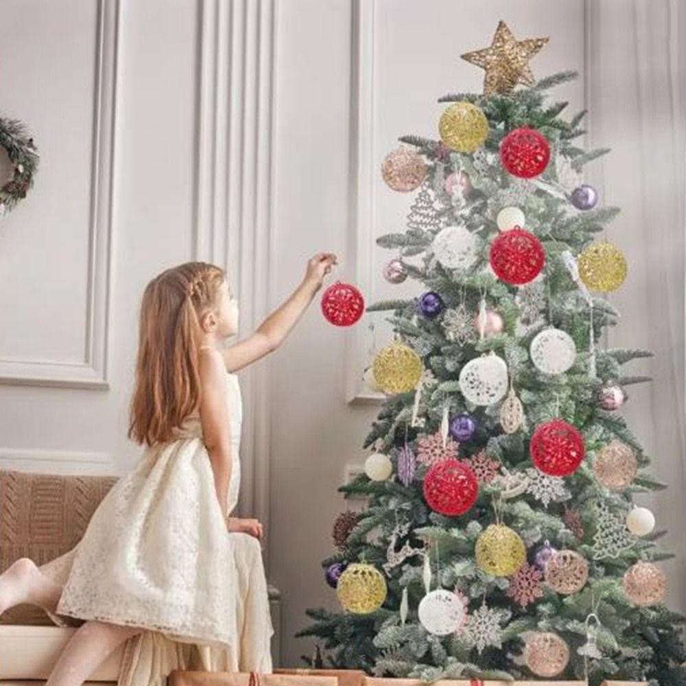 6Pcs 6CM Christmas Glitter Ornament Balls Red Gold Christmas Ball Pendants Hollow Out Decorative Christmas Tree Decoration