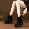 10Cm Leather Wedge Heel Short Boots 2025 Autumn and Winter New Small Thick Bottom Side Zipper Super High Heel Pointed Thin Boots