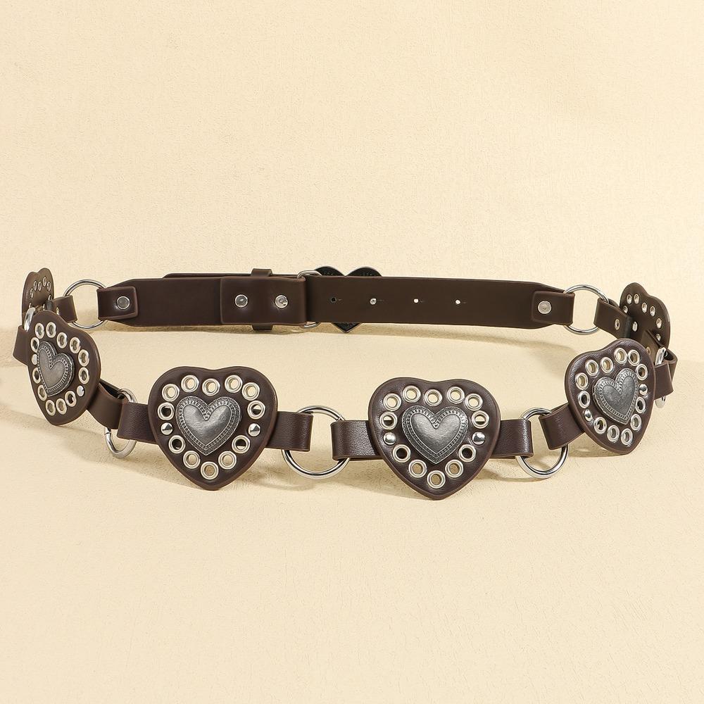 PU Leather Cowboy Waistband Vintage Heart Hollow Belt Simple Cowgirl Buckle Belt Dress Decoration