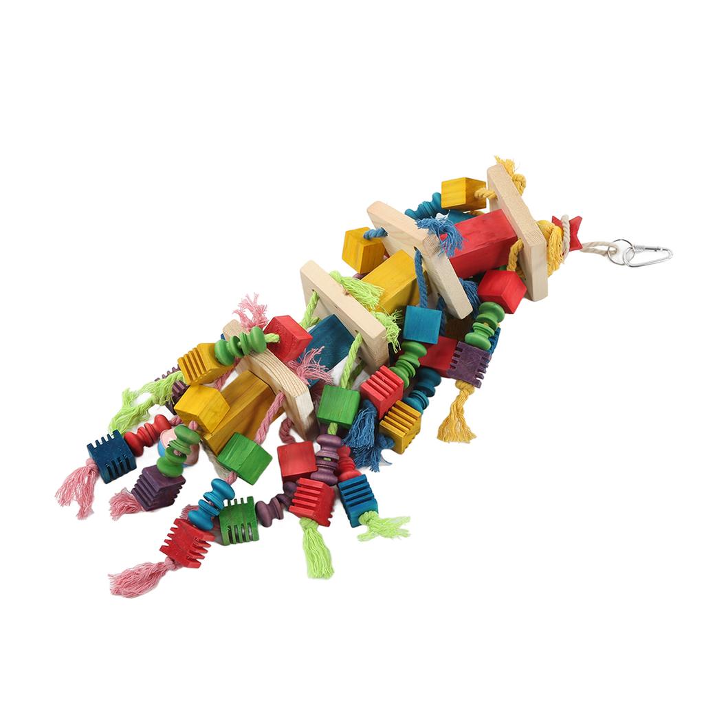 Bird Chewing Toy Wooden Blocks Colorful Bite Resistant Bird Cage Hanging Toy for Medium Large