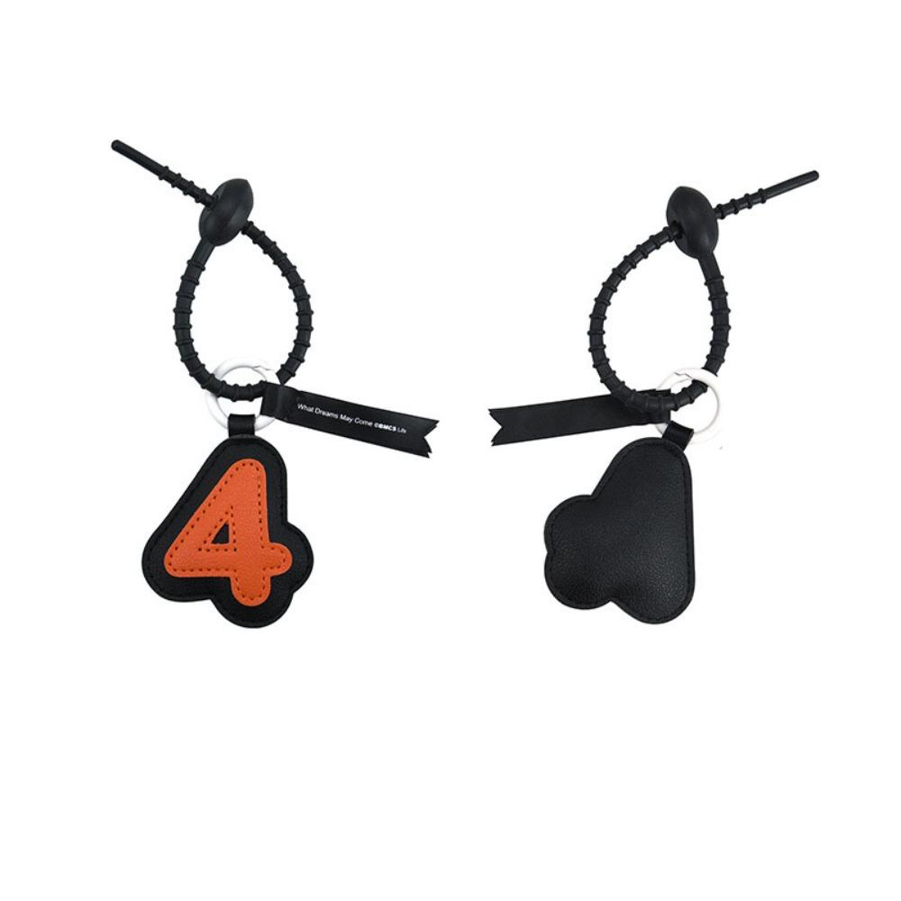 Hand-sewn Number PU Leather Keychain Bag Charm Leather Key Ring Girls Couple Girlfriends