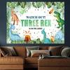 2D Flat Watercolor Jungle Dinosaur Backdrop for Boy's Third Birthday Decoration