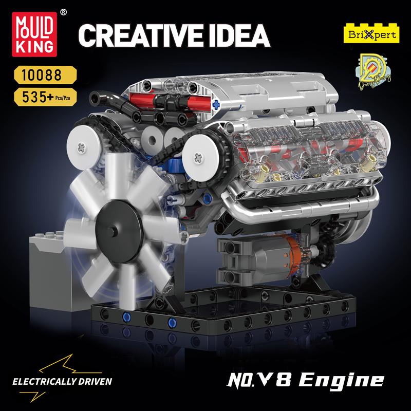 Mould King 10088 Сборка строительных блоков двигателя V8 Технический набор автомобильных кирпичей Образовательные игрушки Двигатель автомобиля Подарок на Рождество для детей