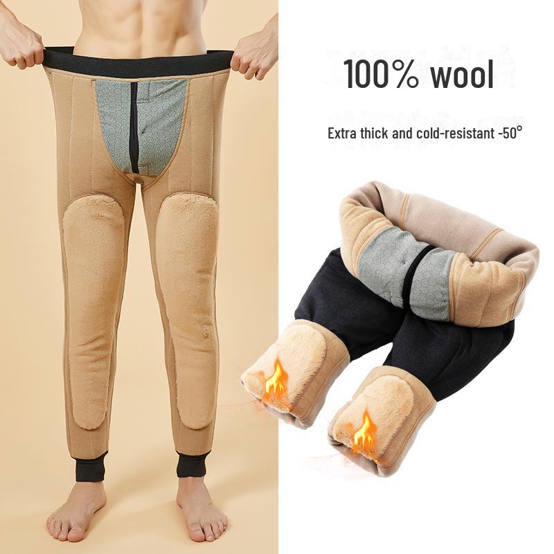 Мужские шерстяные флисовые брюки с высокой талией и наколенниками, очень толстые и теплые, идеально подходят для людей среднего и пожилого возраста.