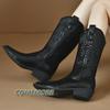 Черные сапоги для верховой езды на толстом каблуке до середины голени для женщин 2024 года, зимняя женская обувь, женские модные ковбойские сапоги с острым носком, комфорт
