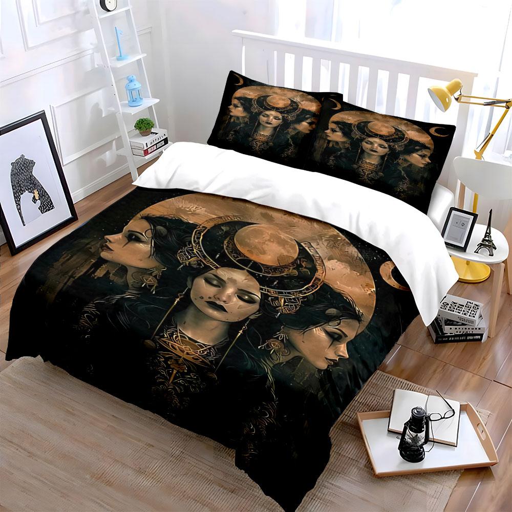 Golden moon and celestial elements. Bedding sets Duvet cover sets Duvet covers Pillowcases(1 * Duvet Cover 2 * Pillowcases without duvet insert)