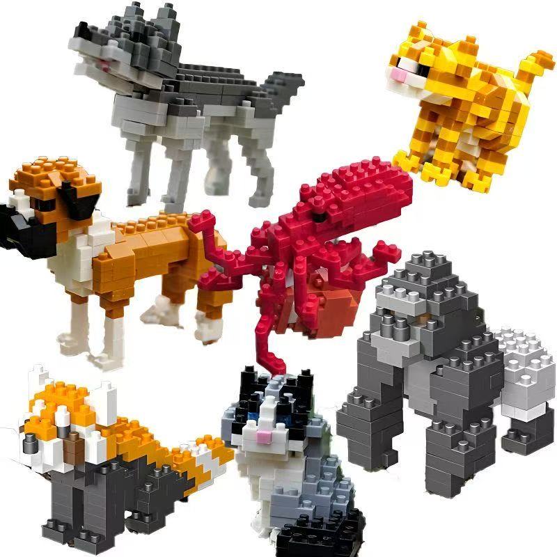 Mini Animals Micro Particle Building Blocks Diamond Bricks Cat Dog Parrot Corgi Flamingo Models Assembly Toys For Kids Children