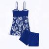 2Pcs/Set Tankini Set Adjustable Straps Padding Underwire Bandeau Tops Boxer Briefs Set Mesh