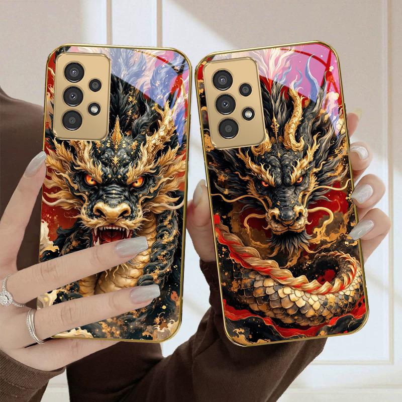 Величественный Восточный Дракон Для Samsung A50 A51 A52 A53 A54 55 56 14 15 13 16 26 31 32 33 34 35 70 71 72 73 Золотой стеклянный чехол для телефона