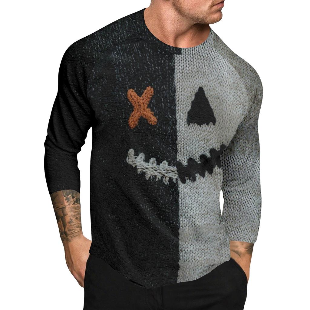 Halloween Print Raglan Sleeve Men's Long Sleeve Top