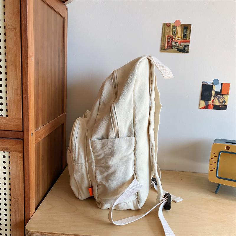 Solid 100% Cotton Backpacks For Women Classic Simple Canvas School Bags Korea Cloth Satchels Unisex Fabric Travel Packages