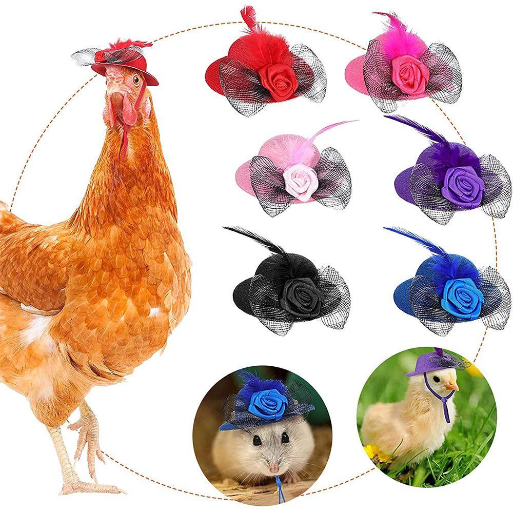 Stylish Show Costum Elastic Strap Rooster Cap for Hens Feather Top Hat Chicken Hats Pets Supplies