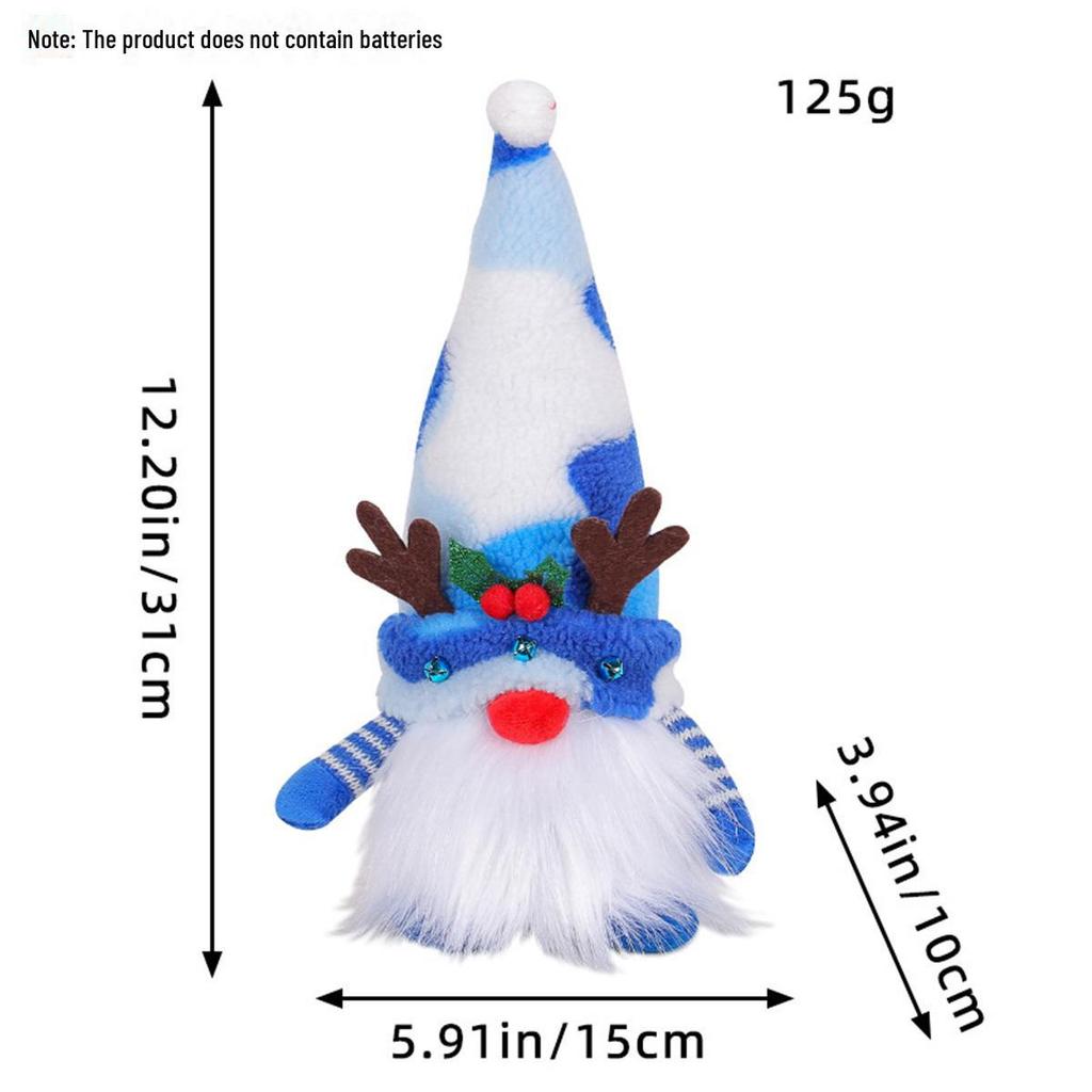 Кукла Рудольф и украшения в виде гномов без лиц с огоньками и пайетками для Рождества