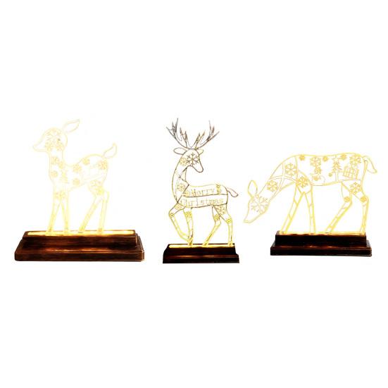 Metal Lighted Christmas Deer Decoration Light Up Reindeer Figurine with Wooden Base for Indoor Outdoor