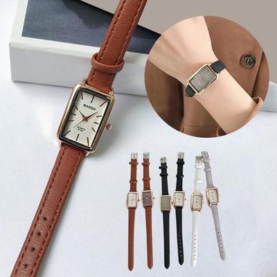 Женские модные ретро простые шикарные кварцевые часы с кожаным ремешком, прямоугольные часы