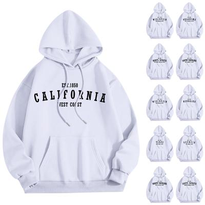 Женская мода O-образный вырез с длинным рукавом и принтом, толстовка с капюшоном