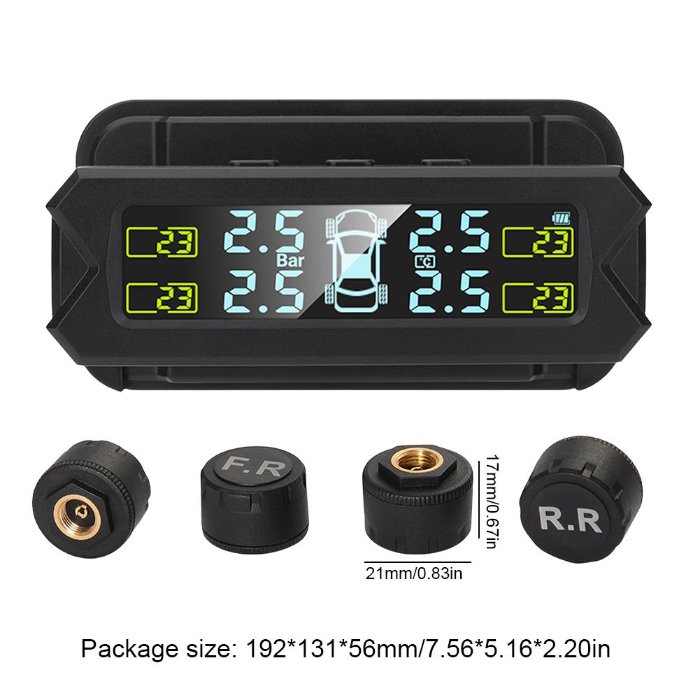 Солнечный датчик давления в шинах автомобиля, высокоточный TPMS, перезаряжаемый через USB, цифровой датчик давления в шинах, 4 внешних/внутренних датчика, 400 мАч