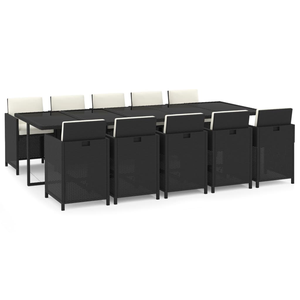 11 piece Garden Dining Set with Cushions Poly Rattan Black