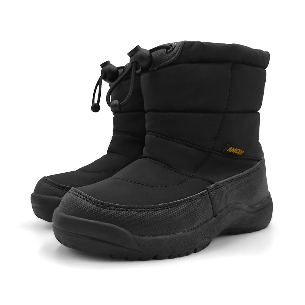 Amozi Лыжные и зимние теплые ботинки-боа размера KB804 для детей, Детские снегоступы, Ботинки, Ботинки для девочек и мальчиков, 23.0 см, Черный,