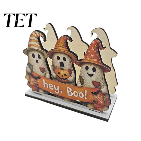 Fall Harvest Party Supplies Halloween Wooden Napkin Holder, Ghost Black Cat Decorative Tabletop Tissue Pumpkin Centerpiece Dispenser, Paper