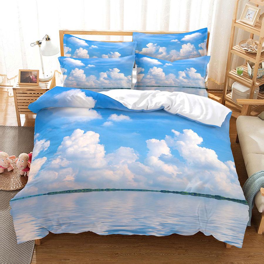 Комплект постельного белья с изображением воздушного шара Queen King Size, 3D Blue Sky White Cloud, детский комплект постельного белья из полиэстера для мальчиков и девочек