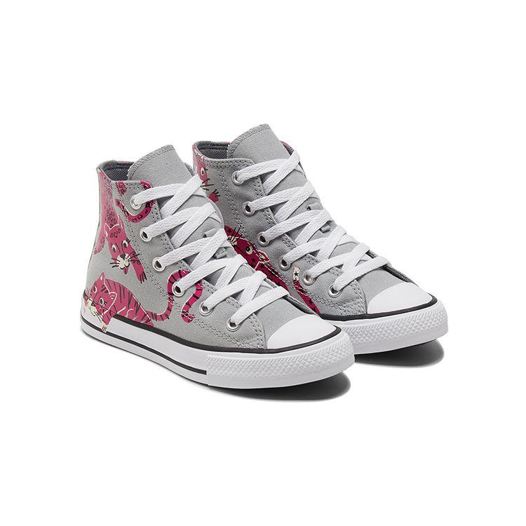Converse Chuck Taylor All Star Canvas Удобные Универсальные Высокие Детские парусиновые кеды Детские кроссовки Серый Розовый 671613C