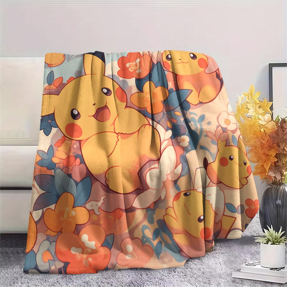 Pikachu Print Flannel Blanket, High quality Comfortable for All Seasons, Home Decor, Warmth and Comfort