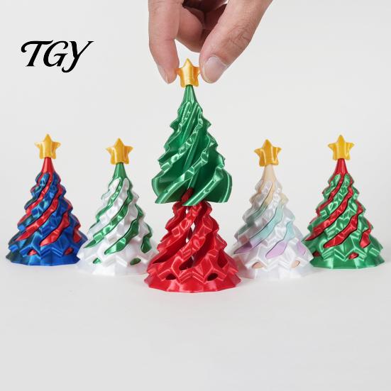 Xmas Tree Collectibles 3D Printed Spiral Christmas Tree, Golden Star Topper Fidget Toy Toy, Cone Desk Decor for Anxiety Stress Relief Ornament