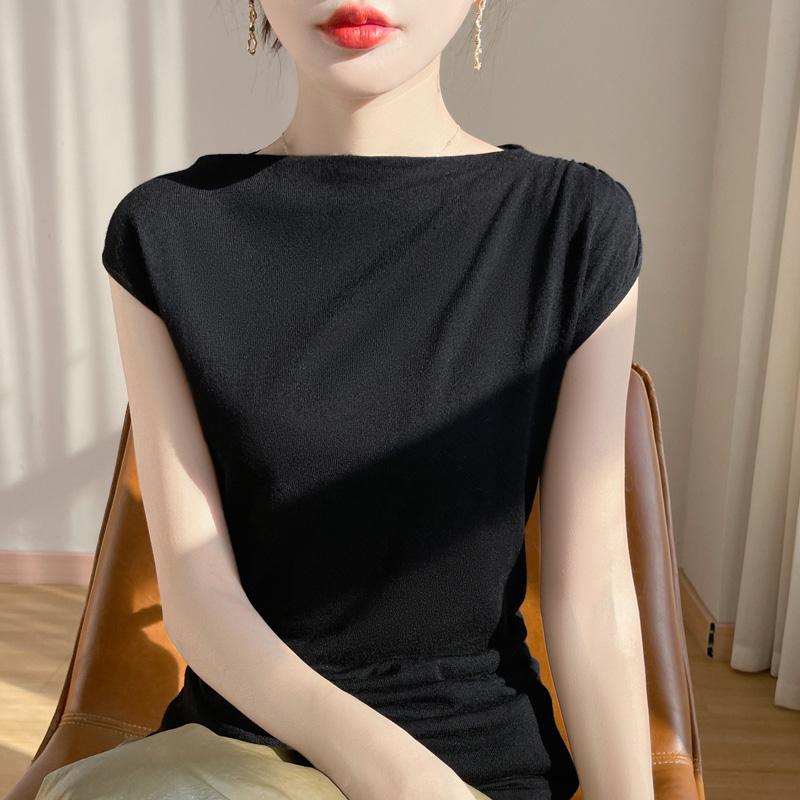 Женский шерстяной свитер без рукавов Qinghe Cashmere 50% Silk 50% Wool Весна и лето Шерсть Короткий рукав Мягкий Удобный Теплый