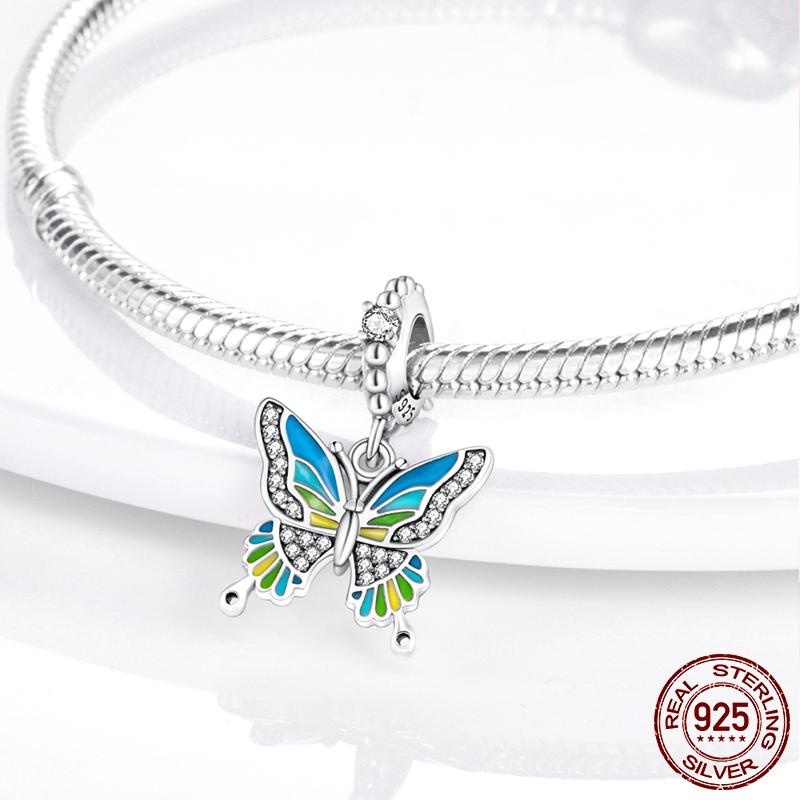 Подвески-шармы «Стрекоза» подходят для браслета, ожерелья, серебра 925 пробы, бабочки с фианитами, оригинальные бусины, подвески, изготовление ювелирных изделий своими руками