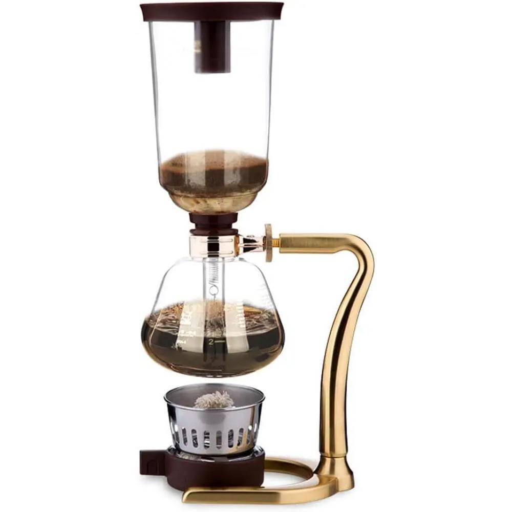 Aluminum Espresso Siphon Coffee Pot with 7"-Shaped Handle, Brew Coffee Brewer with Stainless Steel Filter for Home Offic
