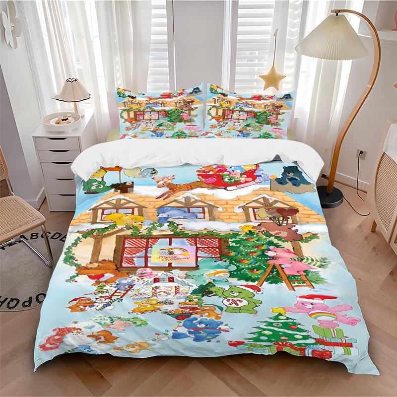 3Pcs Christmas Village Scene Bedding Set Quilt Cover Pillowcase Home Christmas Xmas Halloween Gift 1 Duvet Cover 2 Pillowcase S921111