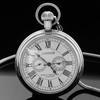 London Double Subdial Hand-Wound Chain Mechanical Pocket Watch Men's Roman Silver Necklace Pendant Clock Gift Vintage Accessory
