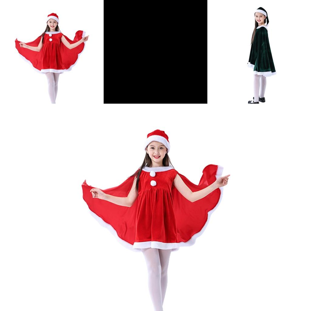 Очаровательный Рождественский Бархатный Наряд для Малышек с Плащом-Накидкой Санта-Клаус Эльф