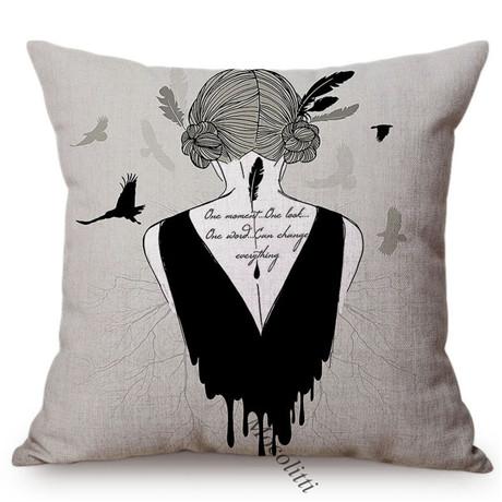 Sketch Hand-Painted Woman Portrait Cotton Linen Throw Pillow Case Fashion Girl Room Sofa Decoration Cushion Cover Cojines