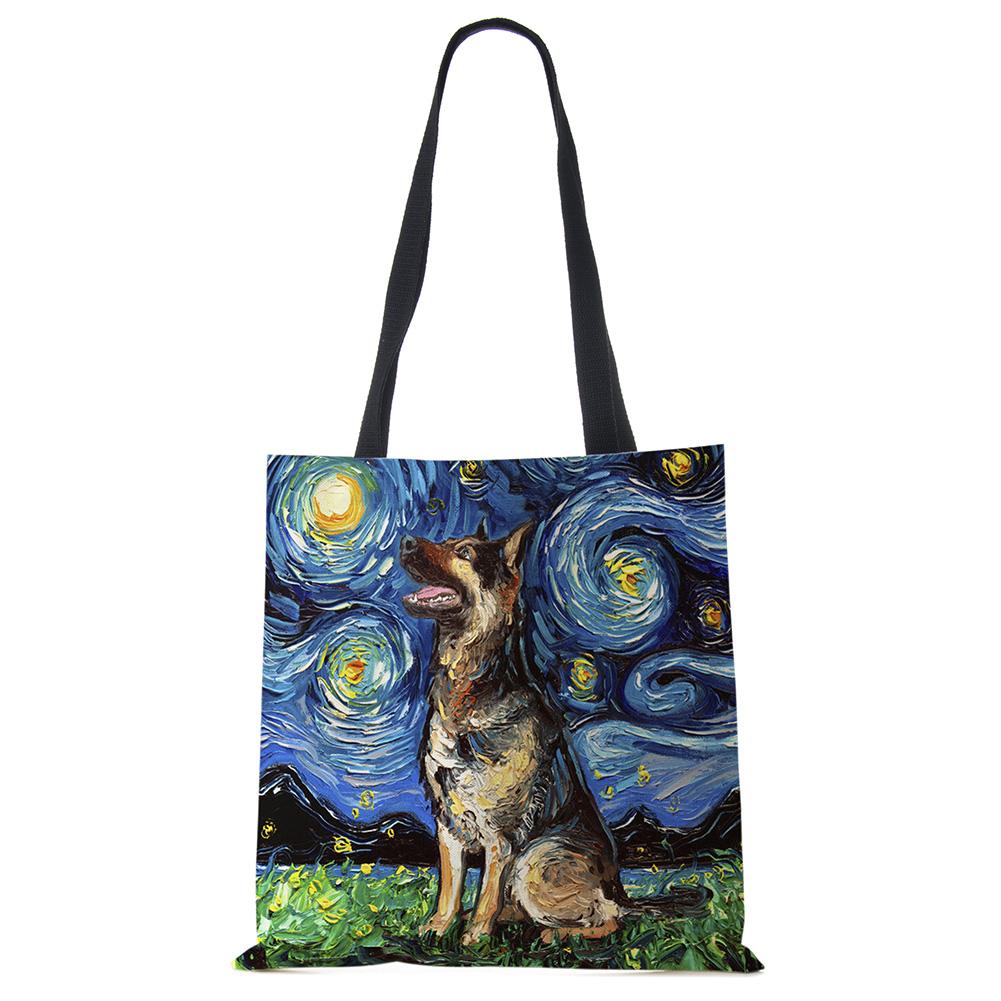 Звездное небо Животное Собака Принт Сумка-тоут Сумка через плечо Женская Большая Повседневная Сумка для покупок Дамская Ручная сумка для покупок На открытом воздухе CLE