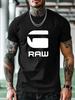 Повседневная футболка с коротким рукавом и смелым принтом "RAW" - Черно-белый геометрический дизайн