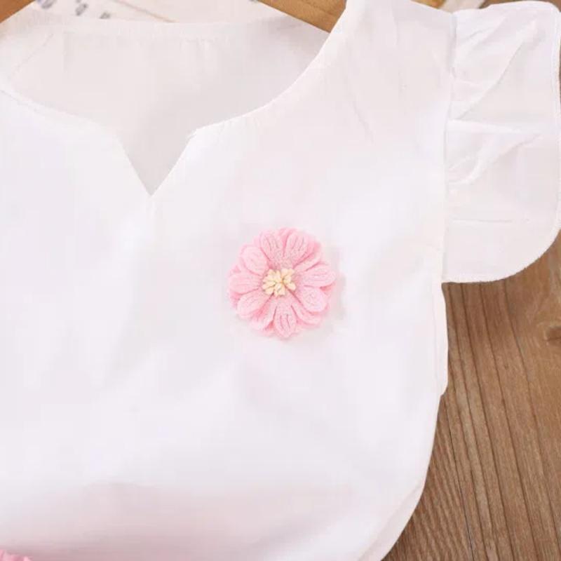 Girls' New Summer Outfit Stylish Children's Flying Sleeve Thin T-shirt Shorts Set