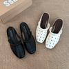 Модные Элегантные Ретро Полые Дышащие Сандалии Квадратный Носок Повседневные для Женщин 2025 Лето Новая Мода Удобные Универсальные Полушлепанцы