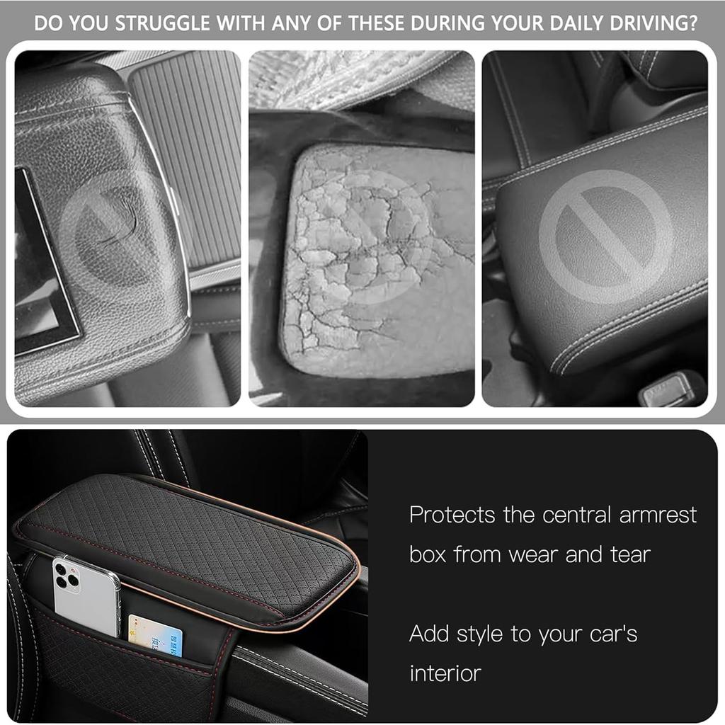 Upgraded Universal Car Center Console Cover for Sedans, Microfiber Leather Armrest Cover with Storage Bags, Comfortable and Durable Interior
