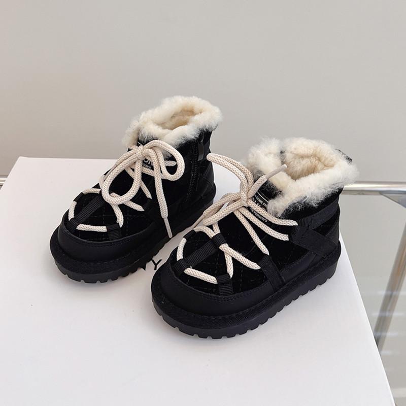 2024 New Winter Children Snow Boots Genuine Leather Warm Plush Toddler Boys Shoes Non-slip Fashion Baby Girls Boots 1-6 Years