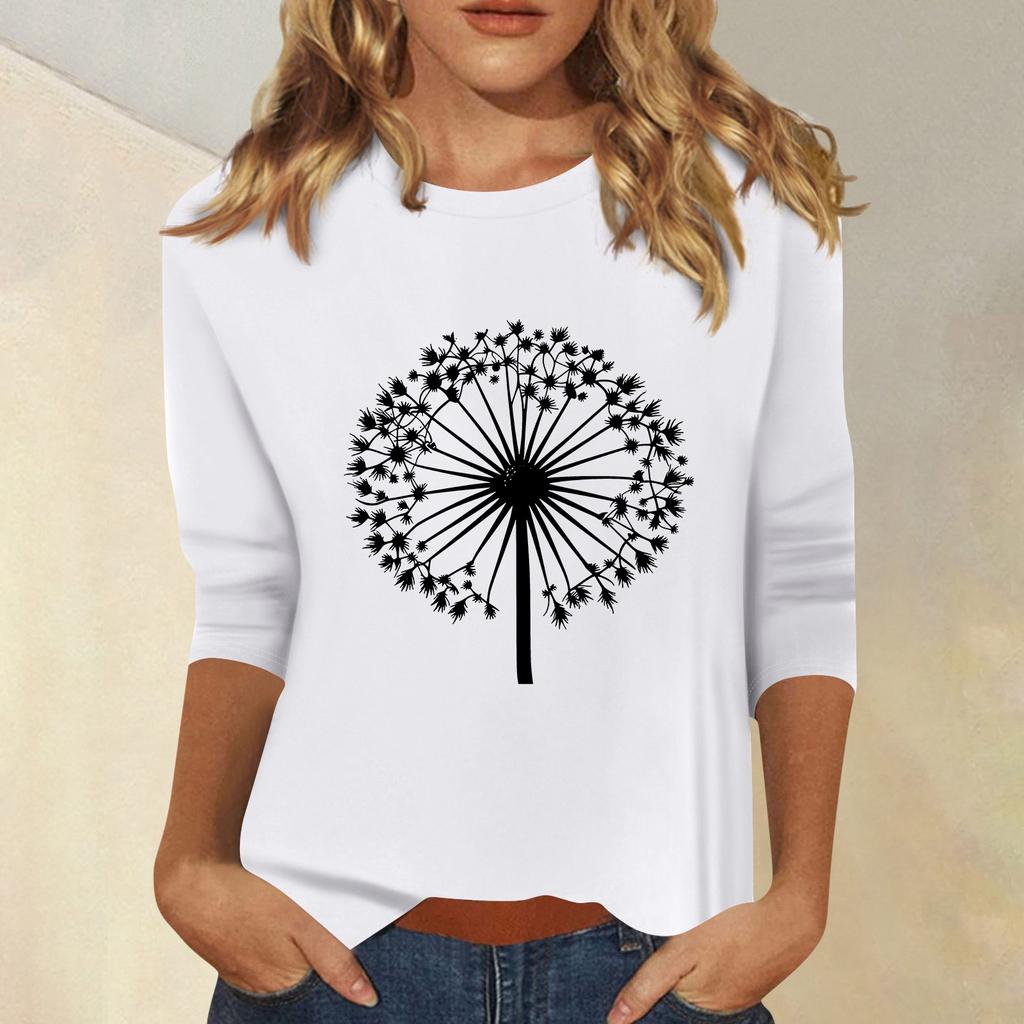 Women's Fashion Casual  Printed Seven Sleeve Round Neck Top